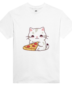 T-Shirt Cat Eats Pizza Japan Style Donna