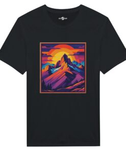 T-shirt Uomo Cotone Stampa Montagna al Tramonto - Klothero