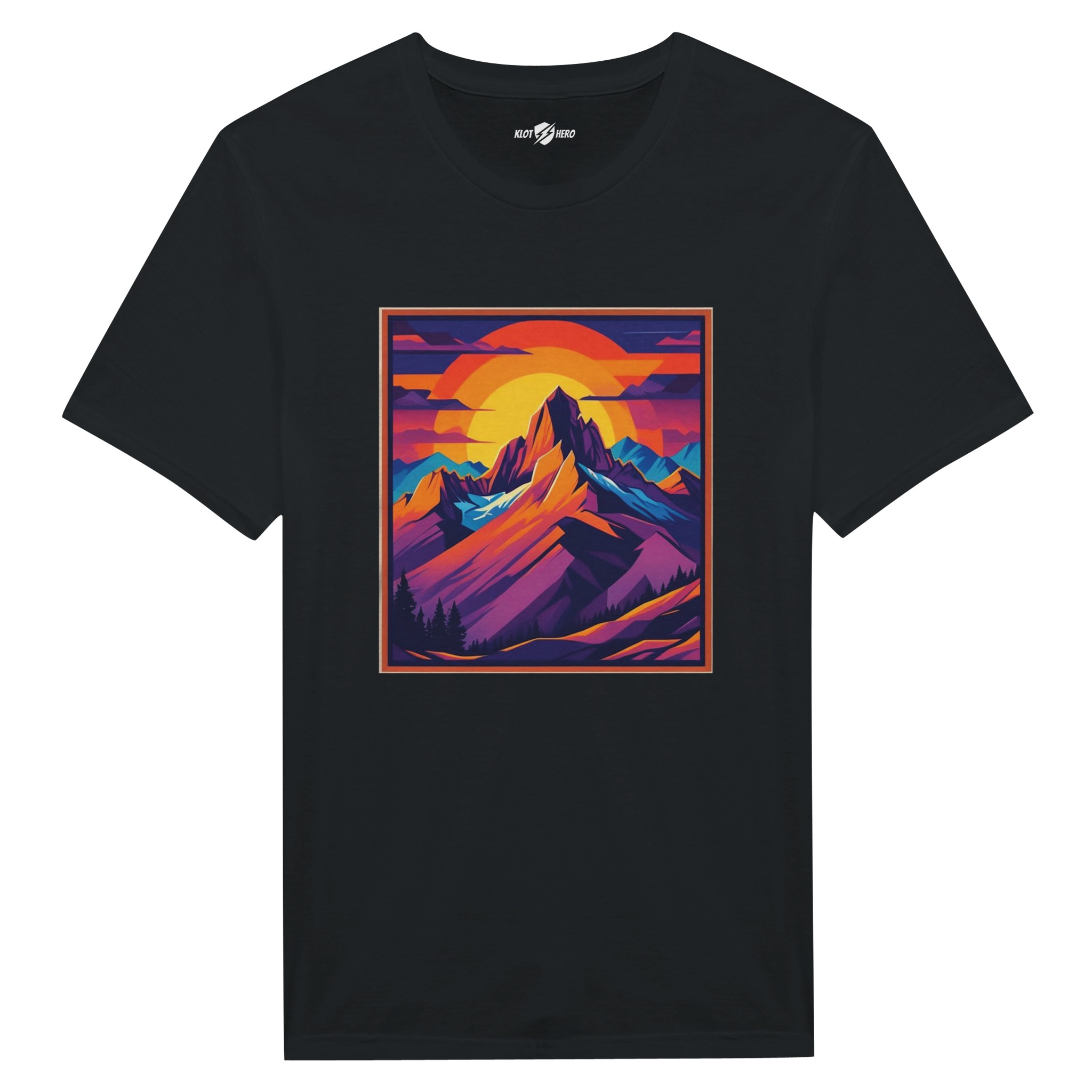T-shirt Uomo Cotone Stampa Montagna al Tramonto - Klothero