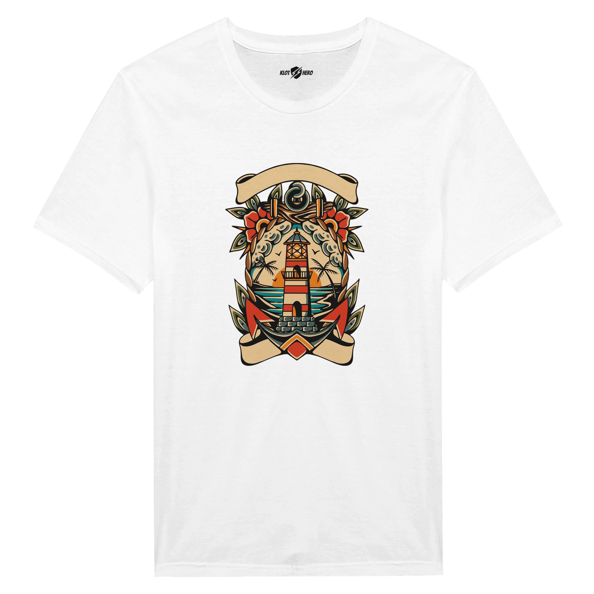 T-shirt Uomo Tattoo Old School con Faro e Mare - Klothero