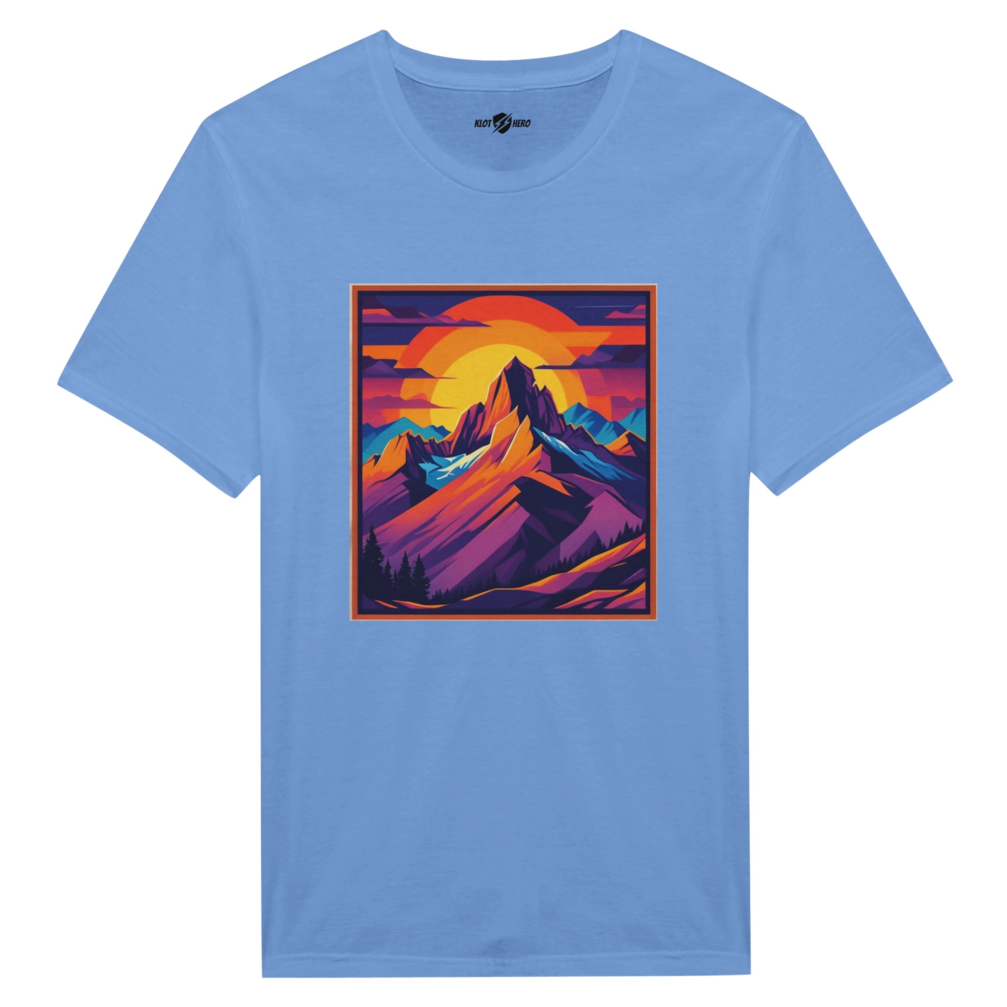 T-shirt Uomo Cotone Stampa Montagna al Tramonto - Klothero