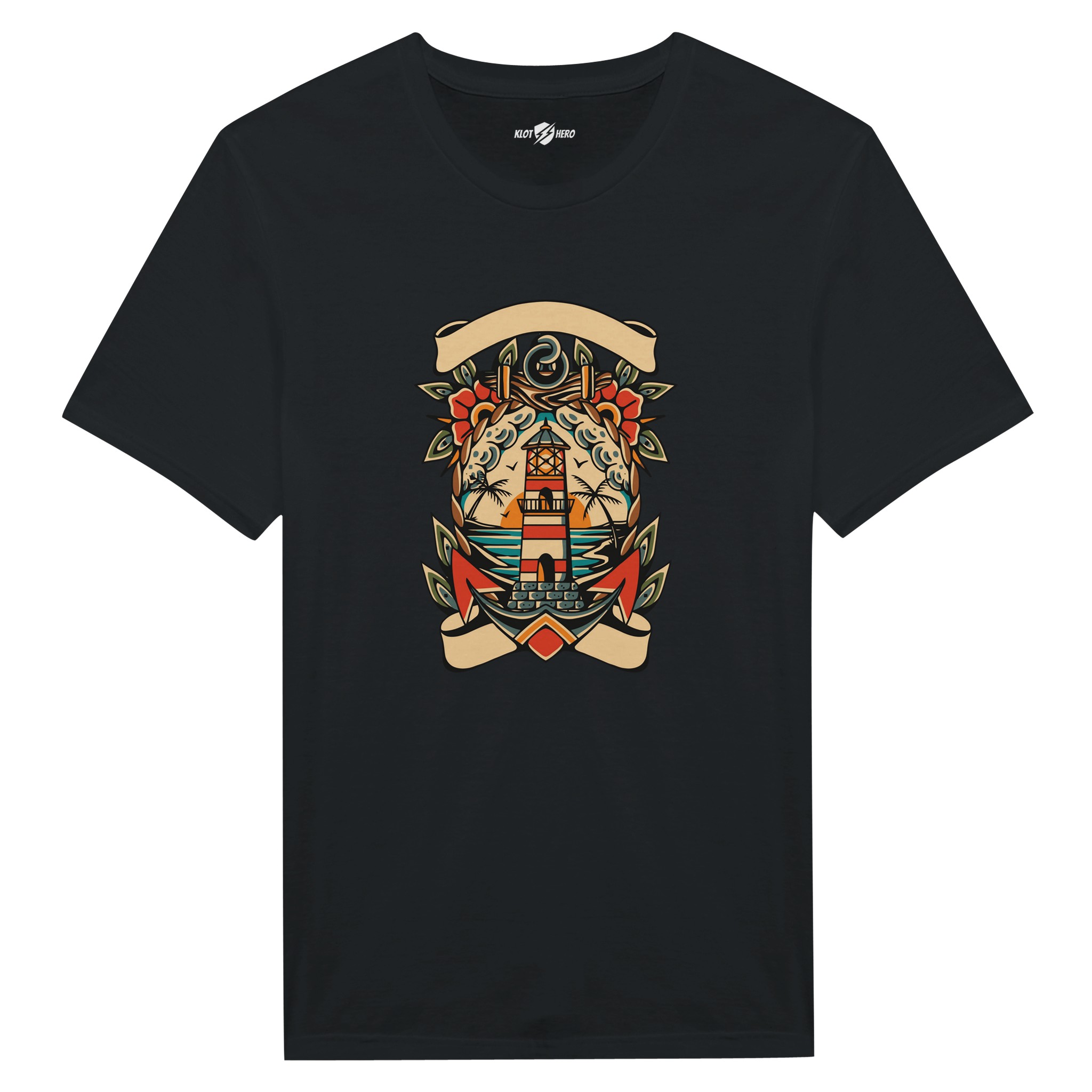 T-shirt Uomo Tattoo Old School con Faro e Mare - Klothero