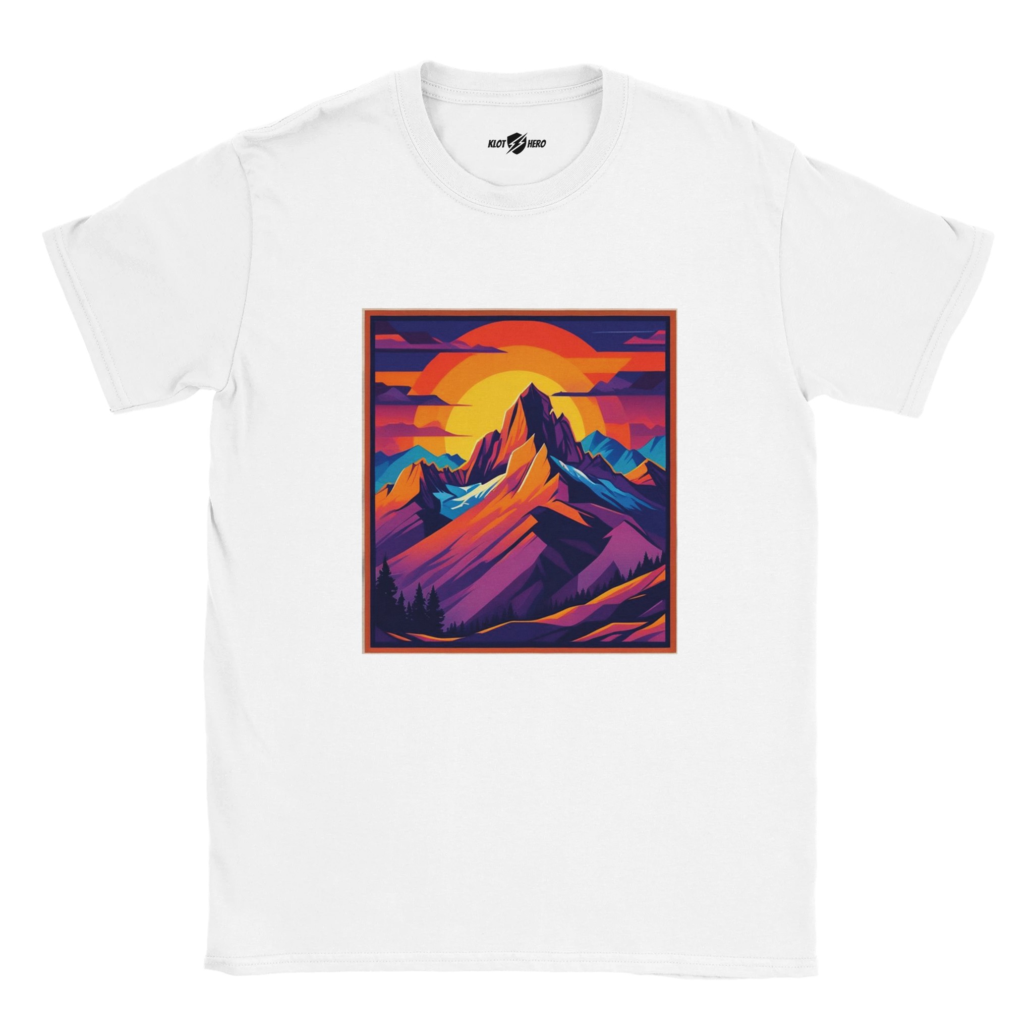 T-shirt Uomo Cotone Stampa Montagna al Tramonto - Klothero