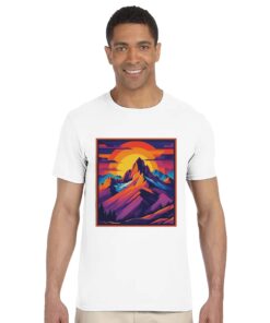 T-shirt Uomo Cotone Stampa Montagna al Tramonto - Klothero