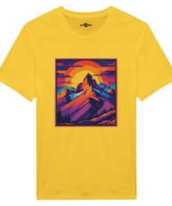 T-shirt Uomo Cotone Stampa Montagna al Tramonto - Klothero