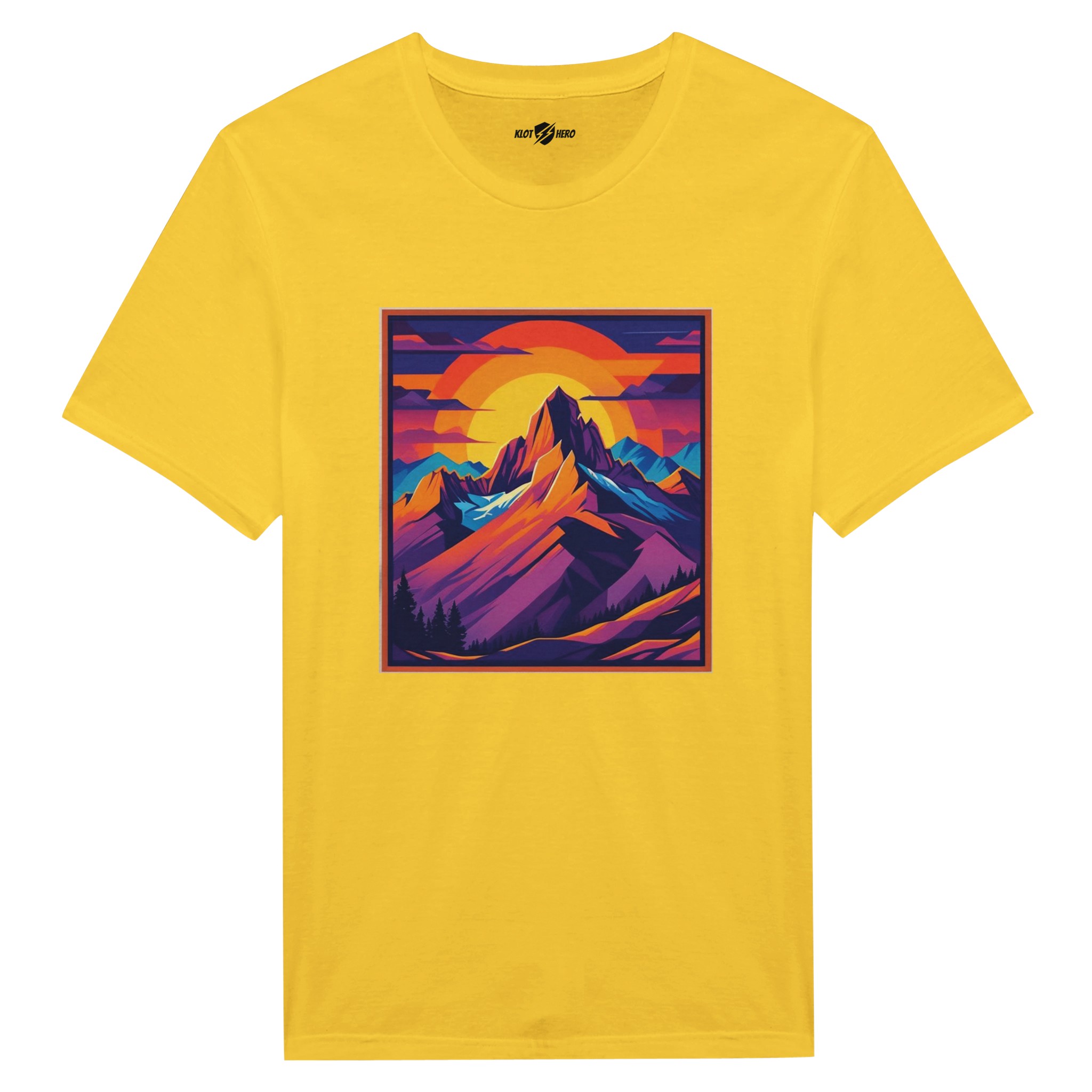 T-shirt Uomo Cotone Stampa Montagna al Tramonto - Klothero