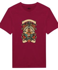 T-shirt Uomo Tattoo Old School con Faro e Mare - Klothero
