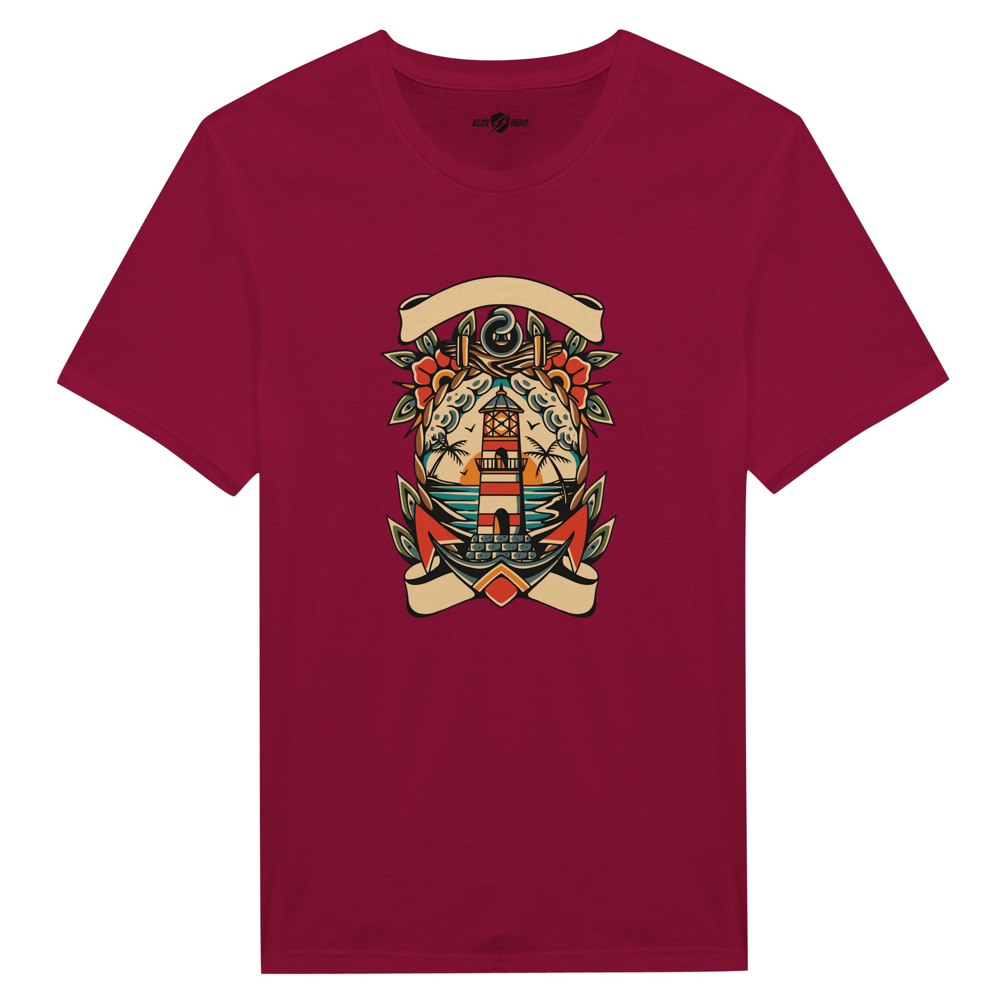 T-shirt Uomo Tattoo Old School con Faro e Mare - Klothero