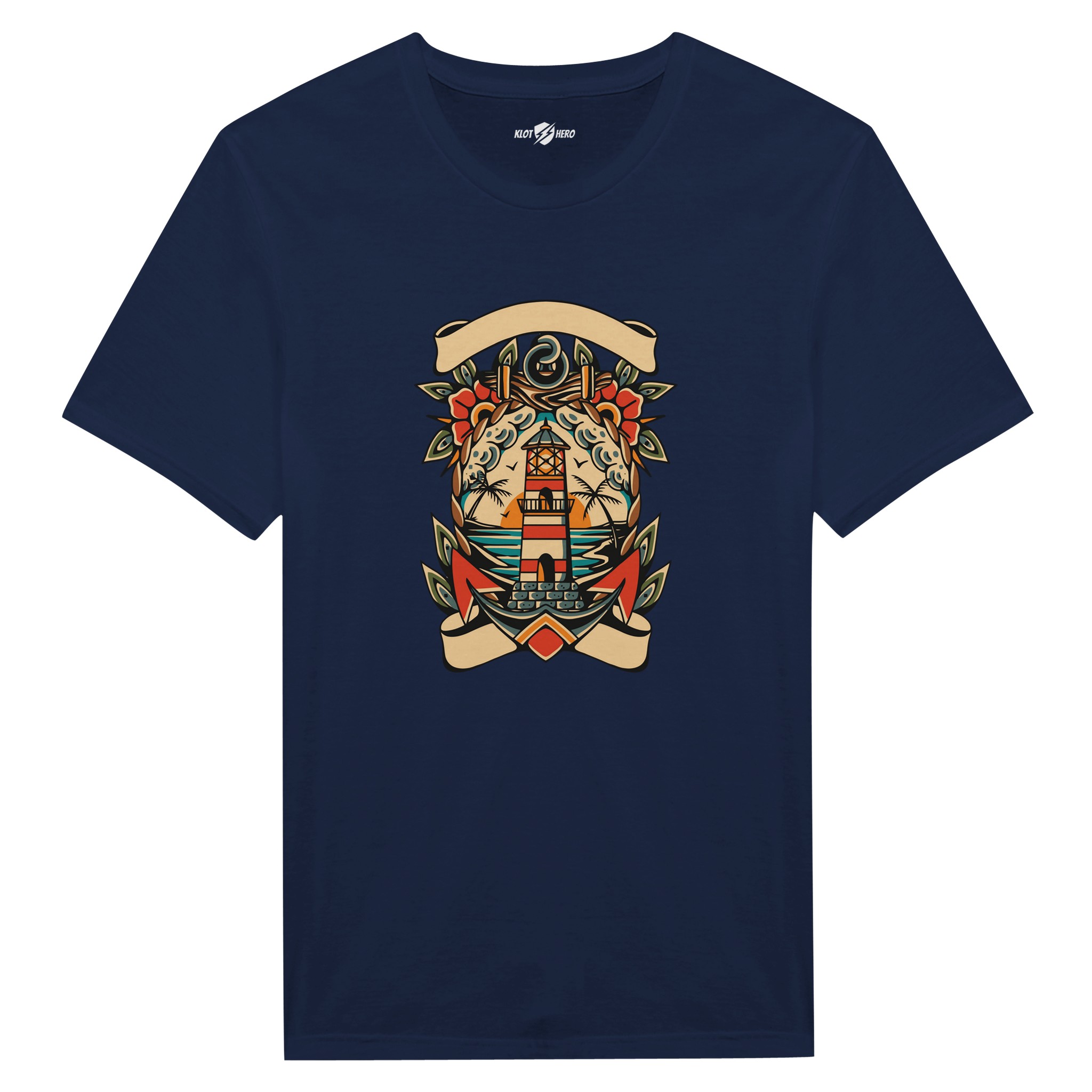 T-shirt Uomo Tattoo Old School con Faro e Mare - Klothero