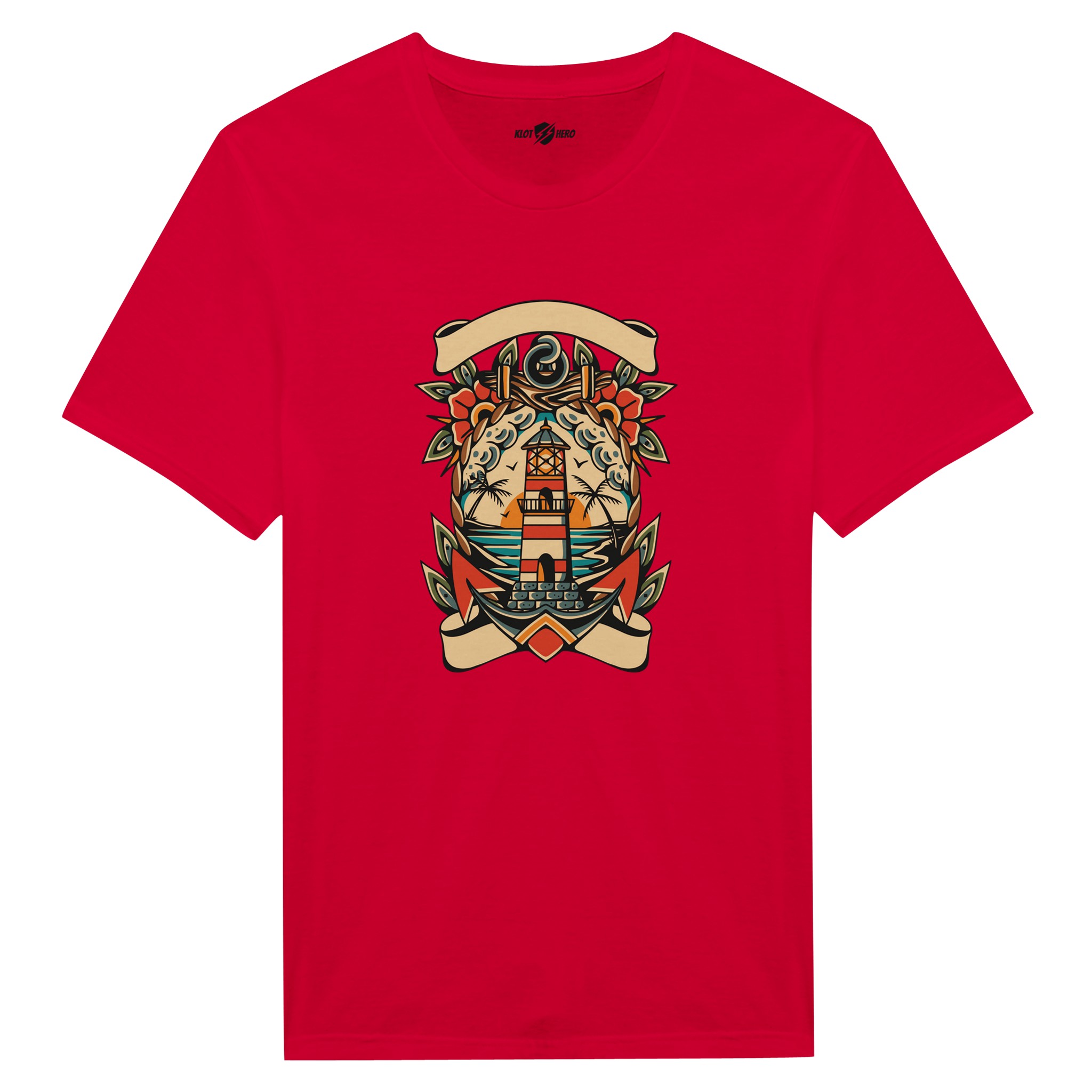 T-shirt Uomo Tattoo Old School con Faro e Mare - Klothero