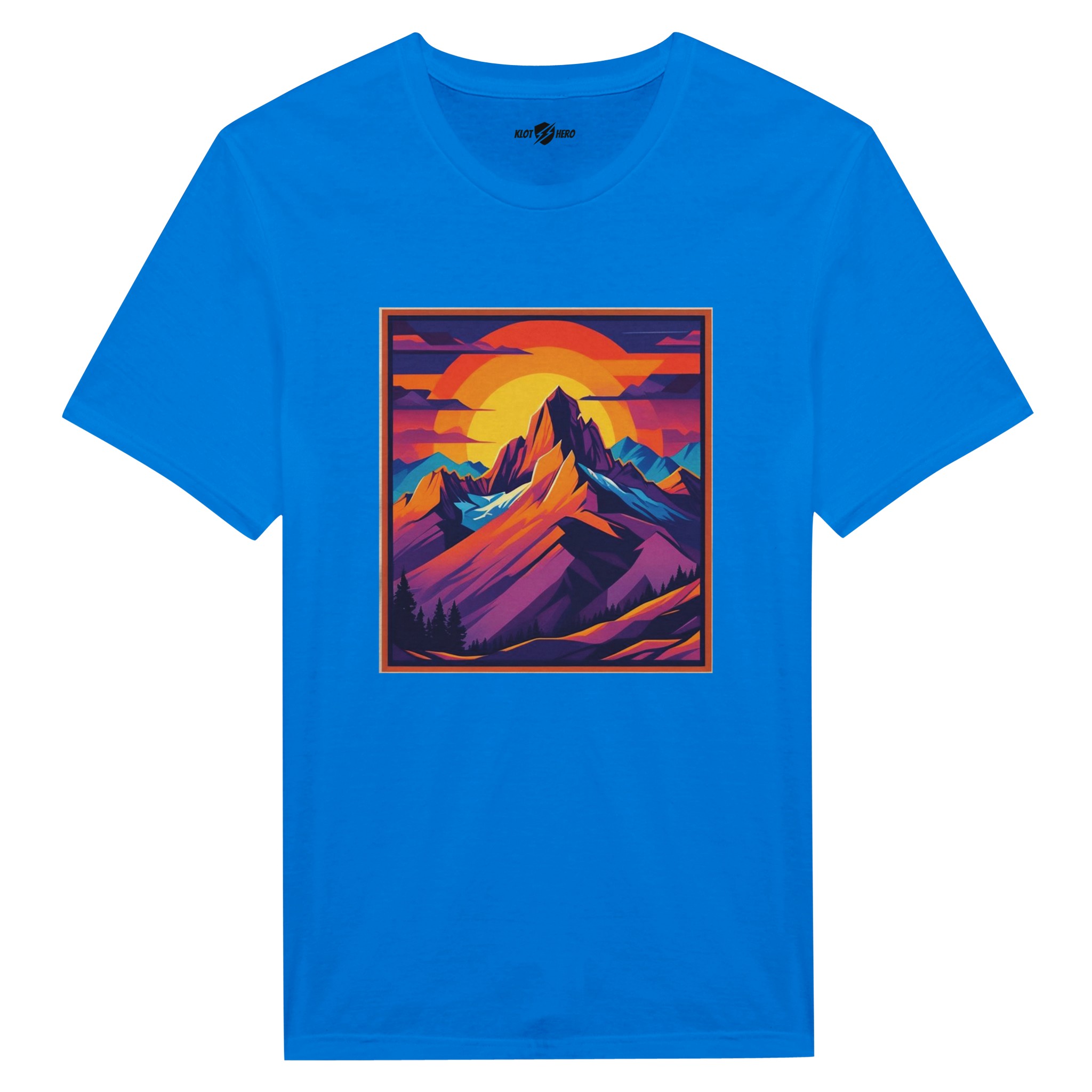 T-shirt Uomo Cotone Stampa Montagna al Tramonto - Klothero